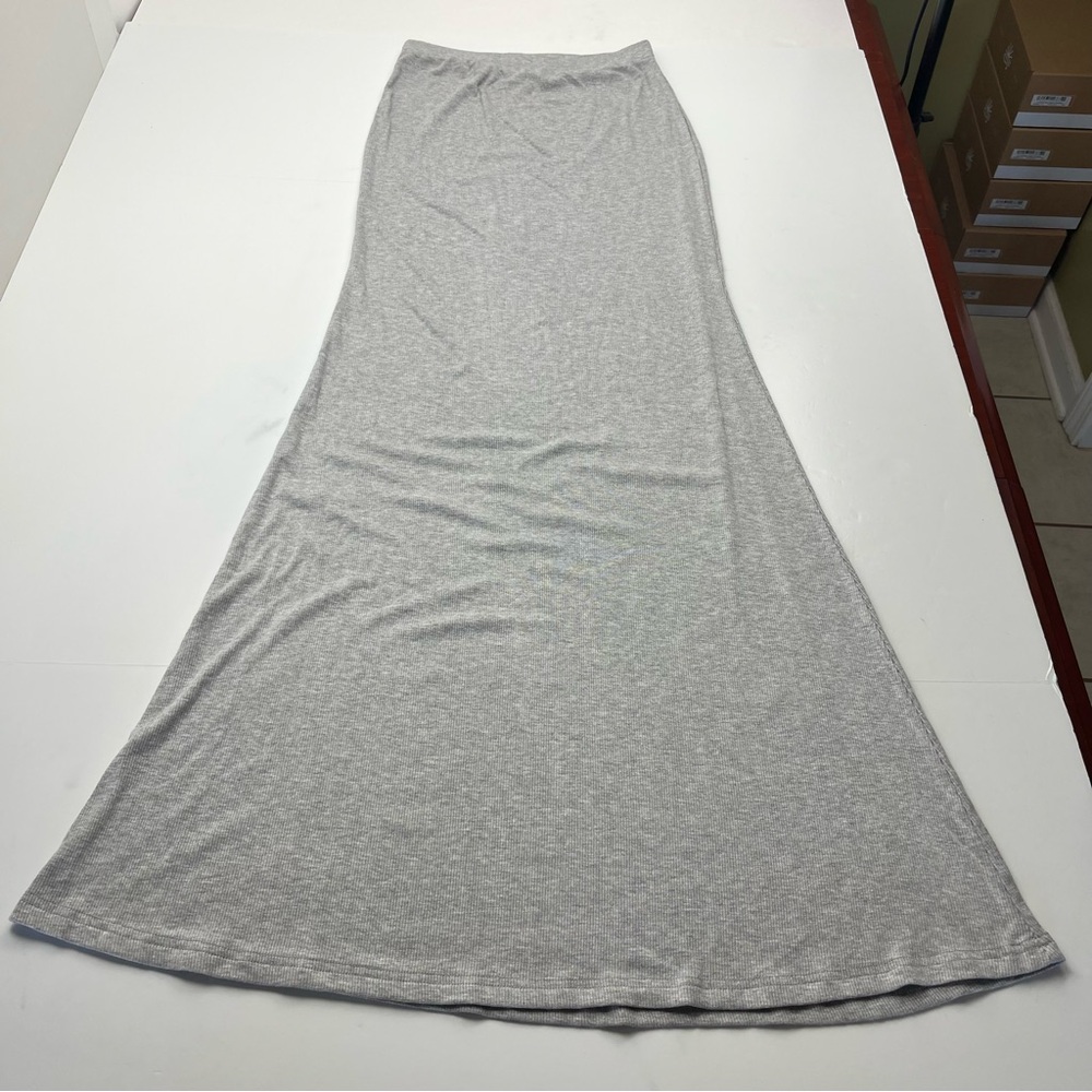 Riot‎ Swim Lounge Ribbed Maxi Skirt Womens Size Large Grey Gray Stretch Long